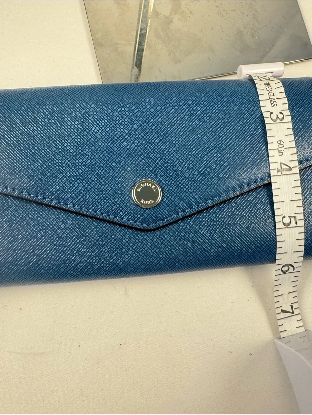 Michael Kors Blue Saffiano Leather Envelope Wallet